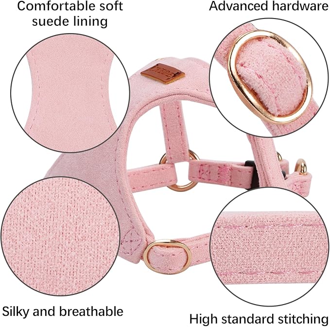 No Pull Dog Harness- Lightweight, Soft, Adjustable Small Harness Collar and Leash Set, Suitable for Cats Puppy Small and Medium-Sized Dog Outdoor Training and Running (Pink, XS)