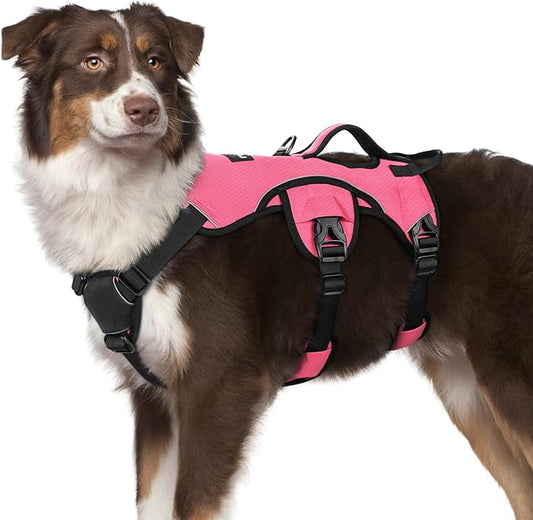 rabbitgoo Escape Proof Dog Harness, Soft Padded Full Body Pet Harness, Reflective Adjustable No Pull Vest with Lift Handle and Leash Clip for Large Dogs Walking Hiking Training, M, Pink