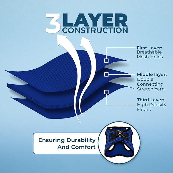 Voyager Step-in Air All Weather Mesh Harness and Reflective Dog 5 ft Leash Combo with Neoprene Handle, for Small, Medium and Large Breed Puppies by Best Pet Supplies - Royal Blue/Black Trim, XX-Small