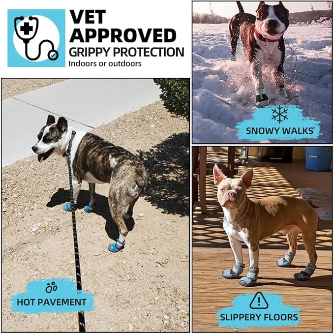 Dog Shoes for Small Dogs, Dog Boots & Paw Protectors for Hardwood Floors, Outdoor Dog Booties for Hot Pavement Winter Snow Hiking, Waterproof Dog Shoes with Reflective Strips Size 1