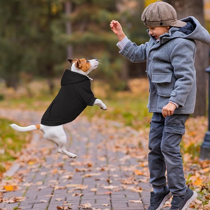 Dog Sweaters,Dog Hoodie,Cozy Fleece Interior Sweatshirt with Hood & Pocket,Leash Hole,Pet Clothes Sweater for Small,Medium,and Large Dogs,Black&M