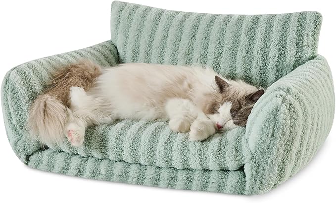 Hollypet Cat Bed Fluffy Plush Mutifuctional Double-Layer Soft Pet Couch Orthopedic Sofa Nest Beds for Small Cats and Dogs, Light Green (25x20x13 inch)