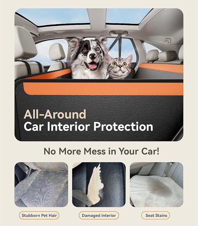 Back Seat Extender for Dogs,Upgraded PU Leather Dog Car Cover for Back Seat with Hard Bottom Holds 400lbs,Waterproof Seat Protector Dog Hammock for Car, Universal Fits SUV Small Truck