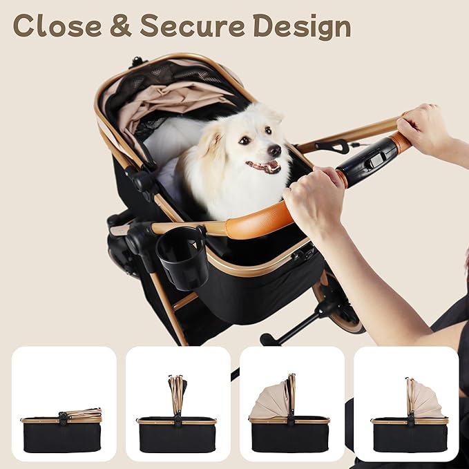 3-in-1 Pet Stroller for Small Dogs & Cats up to 33lbs, One-Touch Fold 4-Wheel Cart with Removable Carrier, Rear Brake & Storage Basket