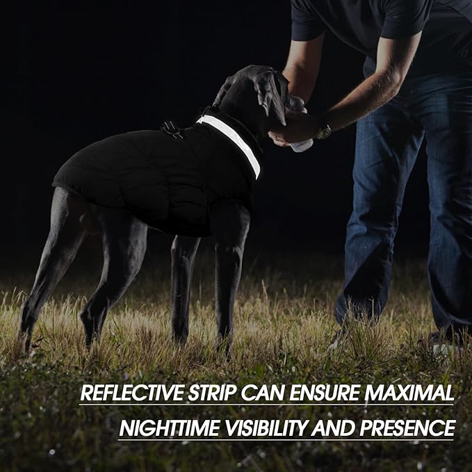 FUAMEY Dog Coat for Medium Dogs,Waterproof Dog Winter Jacket with Harness Built in Puppy Cold Weather Coats Reflective Pet Vest with Zipper Warm Fleece Dogs Snowsuit Windproof Solid Black M