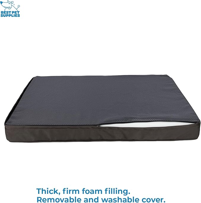 Best Pet Supplies Cute Dog Crate Mat Flat Bed with Waterproof Exterior, Thick Orthopedic Egg Foam Mattress, and Soft Sherpa Fleece Cover for Small, Medium, and Large Breeds - Brown, 24X16X3