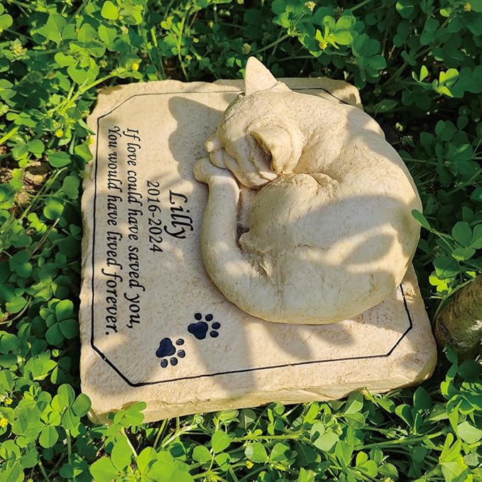 Personalized Cat Memorial Stones Cat Memorial Statue Cat Headstone for Grave Cat Tombstones Pet Loss of Cat Sympathy Gift Home Yard Garden Decor, 8”L x 6.5”W x 3.5”H (Personalized Cat B)
