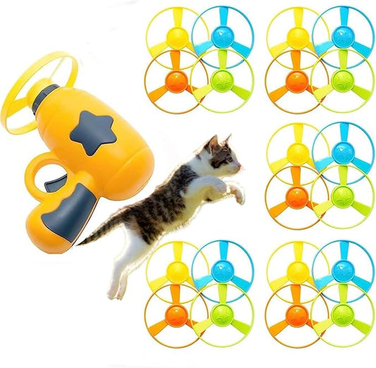 Cat Fetch Toys, Interactive Flying Cat Toy with 20 Flying Propellers, Dog Cat Pet Tracks Chasing Toy for Indoor,Outdoor Cats (Yellow)
