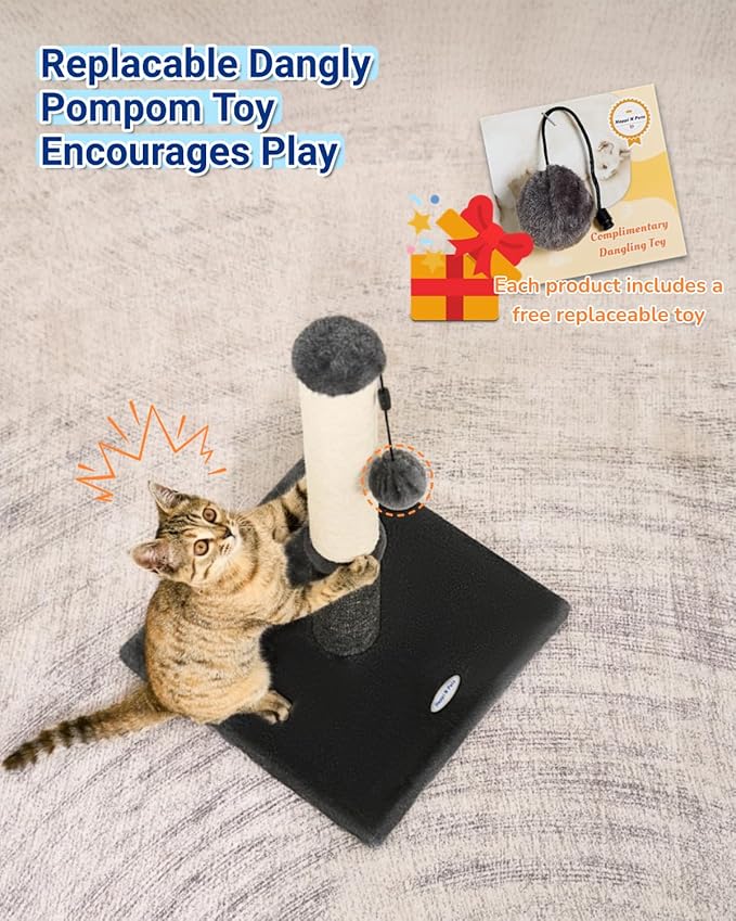Happi N Pets Cat Scratching Post, Cat Scratcher for Indoor Cats, Sisal Scratching Post & Carpet Post in One, Stable Kitten Scratching Post with Replaceable Toy, Extra Free Toy, Smokey Gray