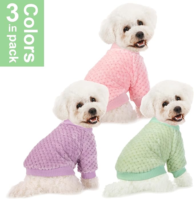Dog Sweater, 3 Pack Dog Sweaters for Small Medium Dogs or Cat, Warm Soft Flannel Pet Clothes for Dogs Girl or Boy, Dog Shirt Coat Jacket (Medium, Pink+Purple+Light Green)