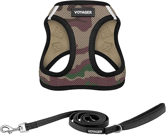 Voyager Step-in Air All Weather Mesh Harness and Reflective Dog 5 ft Leash Combo with Neoprene Handle, for Small, Medium and Large Breed Puppies by Best Pet Supplies - Army Base, M
