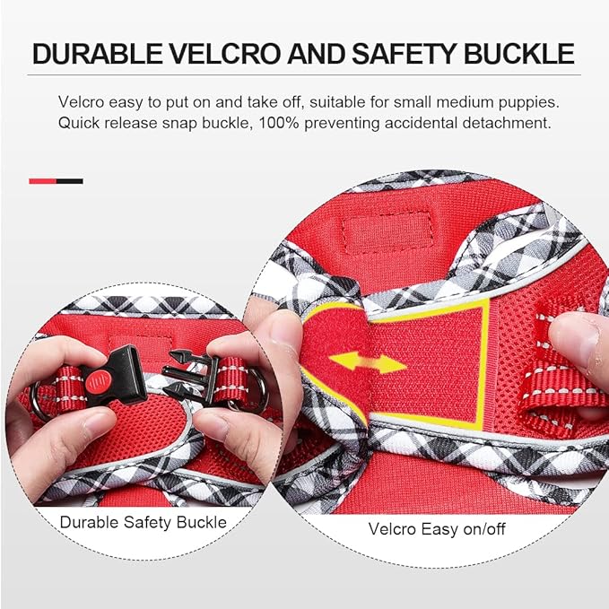 Mercano Soft Mesh Dog Harness and Leash Set, No-Chock Step-in Reflective Breathable Lightweight Easy Walk Vest Harnesses with Safety Buckle for Small Dogs, Cats (Red, S)