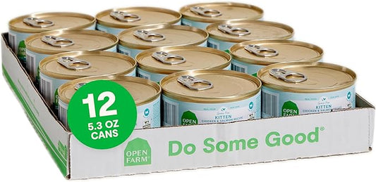 Open Farm Canned Kitten Food, Paté for Complete & Balanced Nutrition, Grain-Free and Legume-Free Wet Kitten Food, Chicken & Salmon Recipe, 5.3oz Cans (Case of 12)