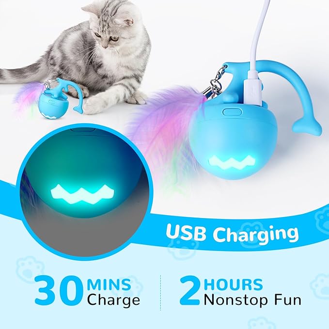Interactive Moving Cat Toy Ball - Self-Play for Indoor Cats, Kittens to Adults | Smart Obstacle Avoidance, LED Light | Quiet on Carpet, Fur-Proof, USB Rechargeable
