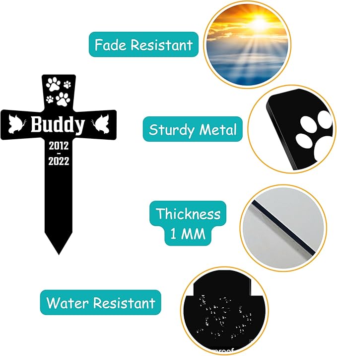 Custom Pet Memorial Grave Marker | Personalized Pet Grave Marker for Outdoor Garden & Cemetery | Engraved Tombstone with Name and Years | Dog or Cat Memorial Stone for Pet Loss Tribute