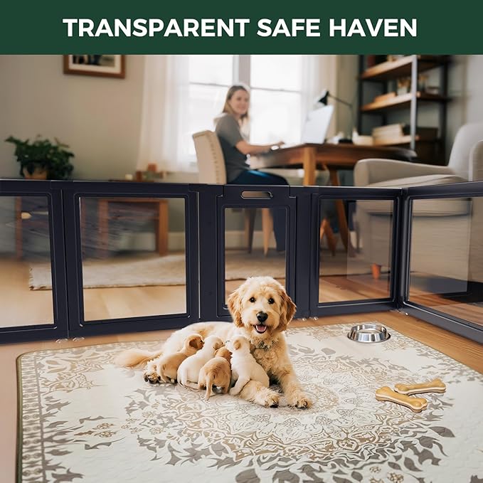 FXW AuraSpace Acrylic Indoor Dog Playpen for Puppies and Small Dogs, 24 Inch, 8 Panels, Black