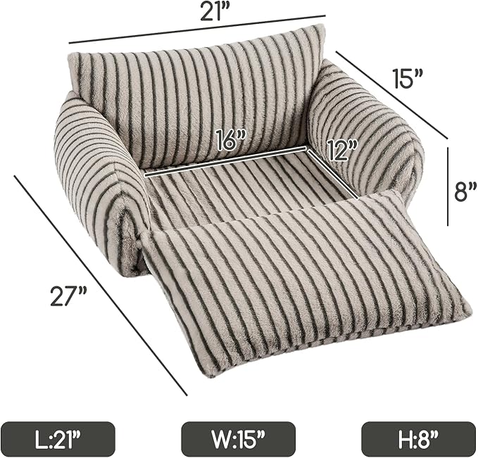 Hollypet Cat Bed Fluffy Plush Mutifuctional Double-Layer Soft Pet Couch Orthopedic Sofa Nest Beds for Small Cats and Dogs, Dark Gray Stripes (21x15x8 inch)