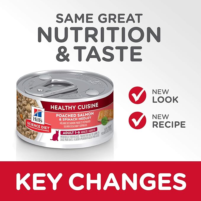 Hill's Science Diet Healthy Cuisine, Adult 1-6, Great Taste, Wet Cat Food, Pached Salmon & Spinach Stew, 2.8 oz Can, Case of 24