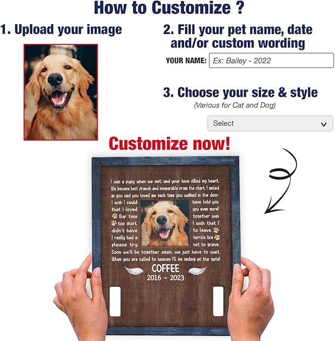 Pawfect House 11x9in Pet Collar Frame - Personalized Custom Pet Loss Sign - Dog Memorial Picture Frame Gifts