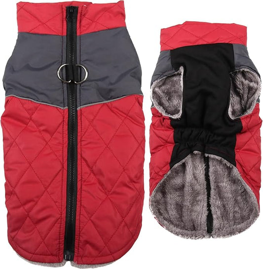 Warm Fleece Dog Coats for Small Dogs,D-Rings Waterproof Puppy Jacket for Cold Winter,Red M