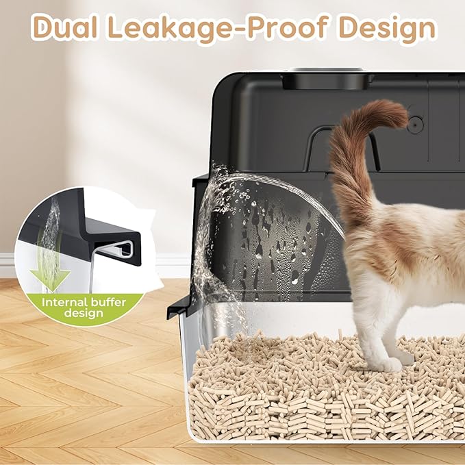 L8 Max-XXXL Stainless Steel Litter Box with Lid, Extra Large Enclosed Metal Cat Box for Large & Multi-Cats, Odor Control-Cat Litter Deodorizer, High Sided Enclosure with Scoop&Mat, Anti-Leakage-Black