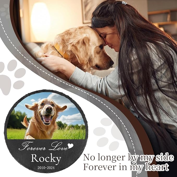 Ships Next Day Personalized Pet Memorial Stone for Loss of Dog Cat, Custom Photo Name Memory Headstone Garden Grave Marker Bereavement Sympathy Gift