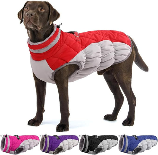 Dog Jackets for Large Dogs, Large Dog Winter Coat, Pet Cold Weather Coats, XXXL Pet Jacket with D-Ring, Waterproof Coat with Back Zipper, Snowsuit Labrador German Shepherd Doberman,Red,XXXL