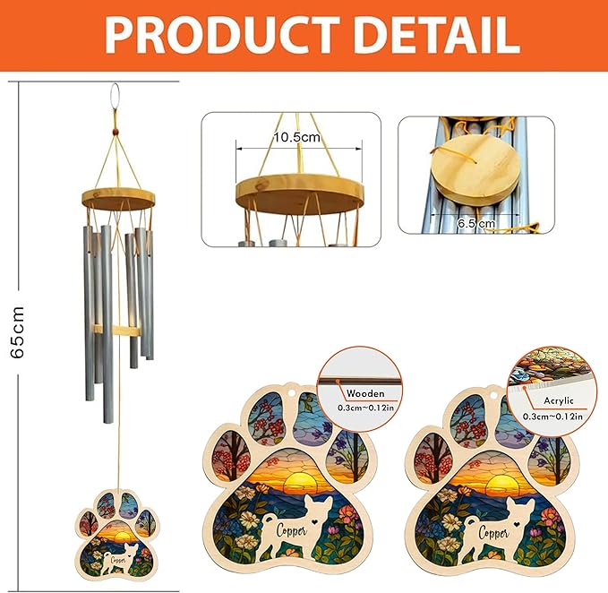 Personalized Hand Dog Wind Chimes Sun Catcher, Dog Memorial Winds Chime, Pet Loss Wind Chimes Sun Catcher, Gifts for Dogs Lovers, Sympathy Pet Winds Chime