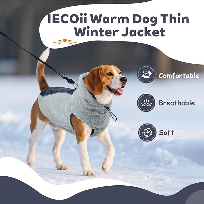 IECOii Fleece Dog Sweater for Large Dogs, Reflective Dog Fleece Sweatshirt Vest with Convenient Leash Hole, Lightweight Turtleneck Sweater for Fall Winter, Warm Great Dane Hoodie, Blue, XXXL