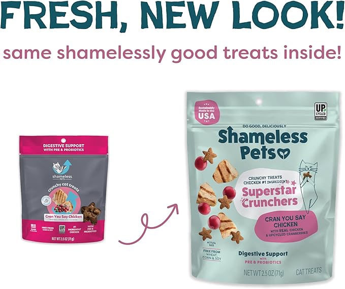 Shameless Pets Crunchy Cat Treats - Kitty Treats for Cats with Digestive Support, Natural Kitten Treats with Real Chicken, Healthy Flavored Feline Snacks - Cran You Say Chicken, 3-Pk
