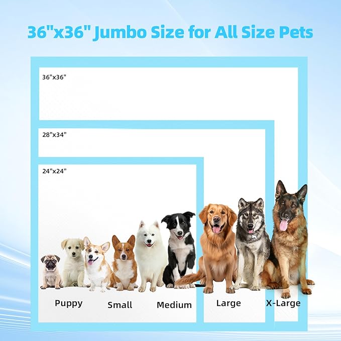 Puppy Pads Extra Large 36"x36" 100 Count, Pee Pads for Dogs, Super Absorbent & Quick-Dry, Thicken Disposable Potty Training Pads for Doggie Cats Rabbits, Leakproof Pet Piddle Pad