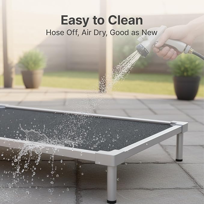 Premium Elevated Dog Bed， Heavy Duty Dog Bed 250lbs Capacity Tough Pet Bed with Anti-Rust Aluminum Frame Chew Proof Design Washable Easy Assembly for Crate Outdoor for Medium Sized Pet -M