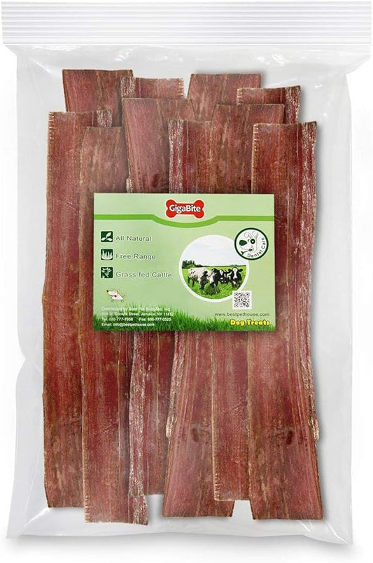 GigaBite 10 to 12 Inch Beef Gullet Jerky Strips (10 Pack) - All Natural, Free Range Beef Esophagus Taffy Dog Treat by Best Pet Supplies