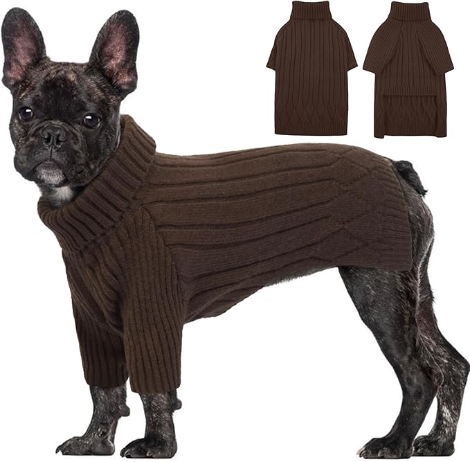 Dog Sweater for Medium Dogs, Warm Winter Fall Dog Sweaters for Dog Girls Boys, Turtleneck Dog Knitwear, Doggie Christmas Sweater, Pet Sweatshirt Clothes Knit French Bulldog, Beagle (Brown M)