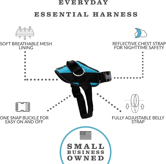 ShawnCo Essential Dog Harness, No-Pull Pet Vest with 3 Leash Clips, No Choke, Reflective, Adjustable and Padded, for Easy Walking and Training for Small, Medium and Large Dogs (Oceanic Blue, L)