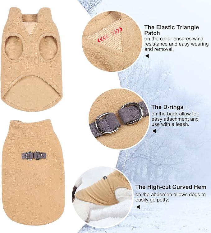 BEAUTYZOO Dog Fleece Vest Sweater Winter Jacket for Small and Medium Large Dogs with D-Ring Leash Cold Weather Coat Hoodie for XS S M Dogs Boy or Girls, Beige XL