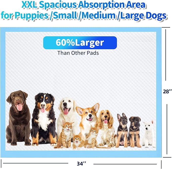 Upgrade Leak-Proof Pet Training and Puppy Pads, Jumbo Pee Pads for Dogs with Thicken Polymer Heavy Absorbency, Quick Dry Disposable Pee Pads for Cats Dogs - 30 Counts