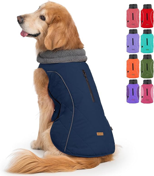 EMUST Winter Coat for Large Dogs, Windproof Dog Jacket for Cold Weather, Extra Warm Dog Winter Clothes for Small Medium Large Dogs, Dark Blue, XXL