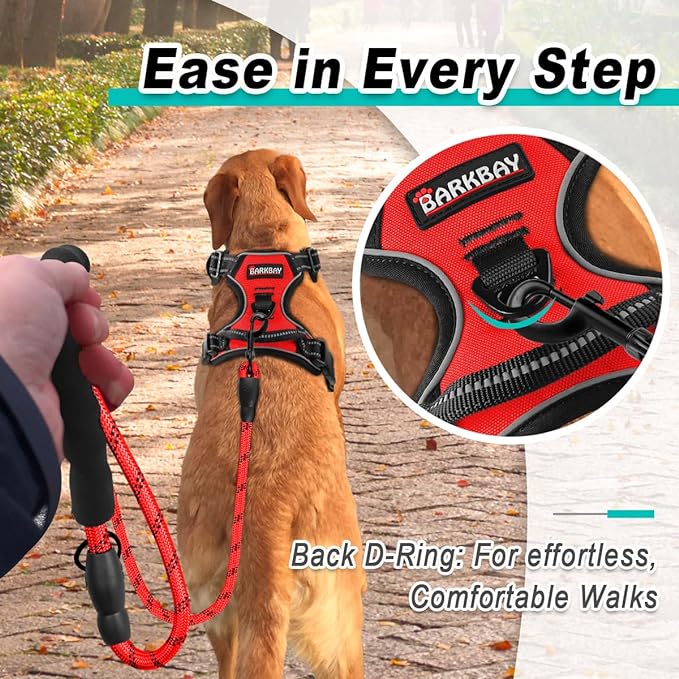 BARKBAY Dog Harness No Pull for Medium Dogs - Adjustable, Reflective, Comfortable, No Choke, Heavy-Duty - Perfect for Outdoor Training, Walking, and Hiking - Strong & Durable - M & Red