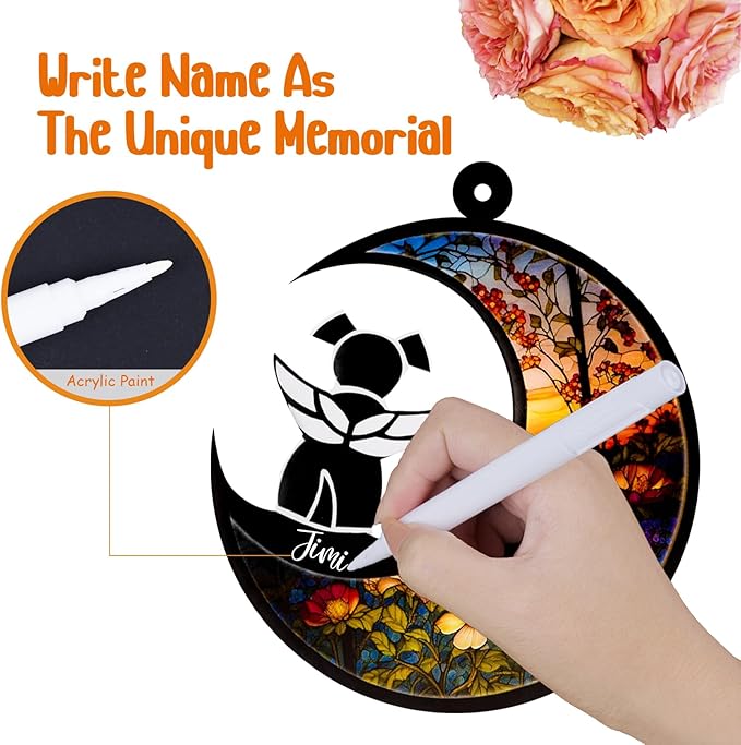 Dog Memorial Suncatcher,Pet Sympathy Gifts,Dog Memorial Gifts for Loss of Dog,Personalized Dog Pass Away Gifts with Name Date for Pet Lovers