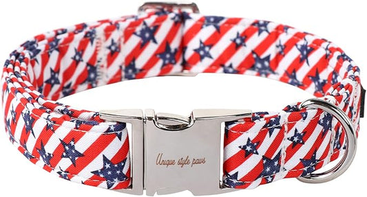 Unique style paws Independence Day Dog Collar Metal Buckle Striped Star Collar Gift Durable Cute Collar for Small Medium Large Boys Girls Dogs