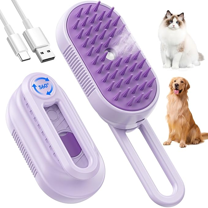 Cat Steam Brush for Shedding, 4 in 1 Cat Steamy Brushs Cleanser with Foldable Handle, Pet Spa Brush for Cats, Spritz Defur Comb for Pets, Steam Brushs for Cats, Pet Spray Hair Removal Comb
