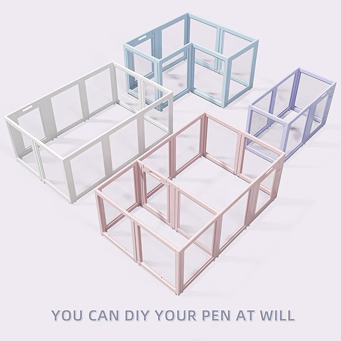 DIY Clear Acrylic Dog Playpen House,Quick Easy Assembly and Disassembly,Strong Floor Suction,Indoor and Outdoor Use,Easy Cleansing Puppy Fence (Skin Pink, 30.3" H, 12PCS)