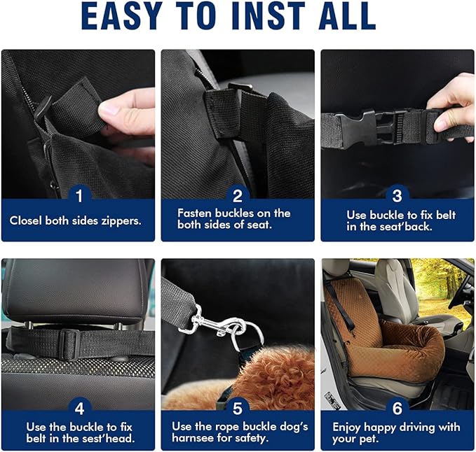 Dog Car Seat Pet Booster Seat Pet Travel Safety Car Seat,The Dog seat Made of Materials is Safe and Comfortable, and can be Disassembled for Easy Cleaning (Brown)