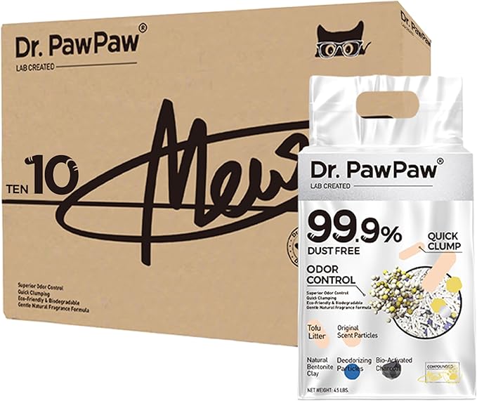 Tofu Cat Litter 45 Lbs, Dr. PawPaw Clumping Cat Litter, Natural Tofu Scent, Dust-Free Keep Kitty Tidy, Superior Odor Control Keep Step Fresh