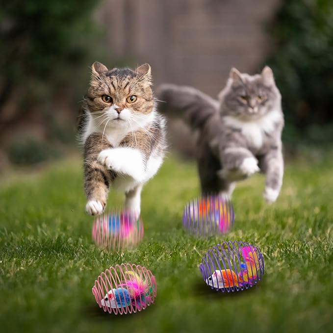 Jecery 5 Pcs Halloween Cat Spring Balls Toys Stretchable Rolling Balls Colorful Playful Coils Interactive Spring Action Toy Caged Rats for Kitten Cat Pet Supplies(Mouse and Bell,Colorful,25 Pcs)