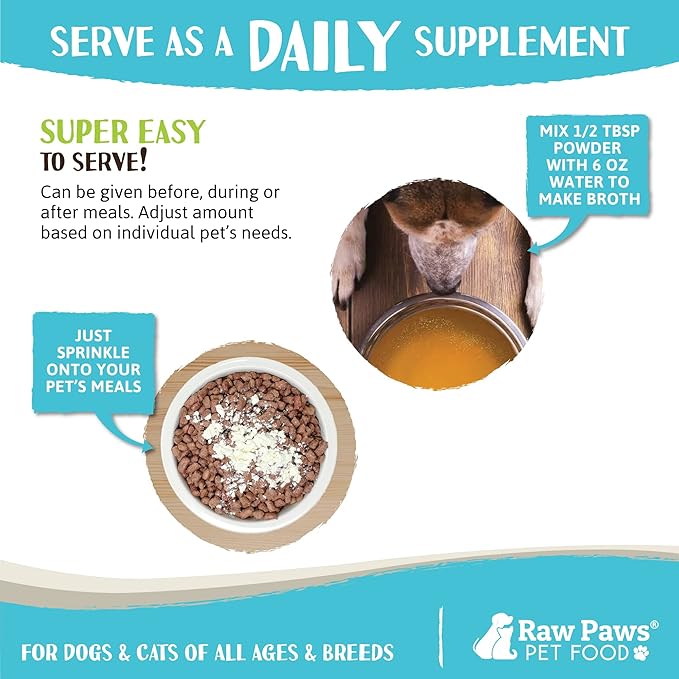 Raw Paws Beef Bone Broth for Dogs & Cats, 6-oz - Made in USA - Food Topper - Bone Broth Protein Powder for Dogs - Gravy Topper for Dry Food - Supports Joint Health