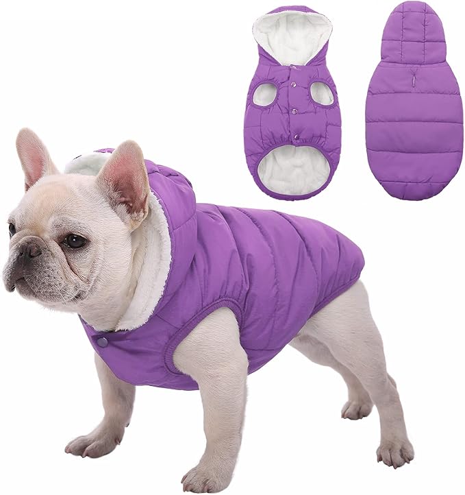 Fleece Hoodie for Dogs - Windproof Waterproof Coat, Winter Warm Jacket, Cold Weather Pet Apparel Clothes Vest for Small Medium Dogs (S, Purple)
