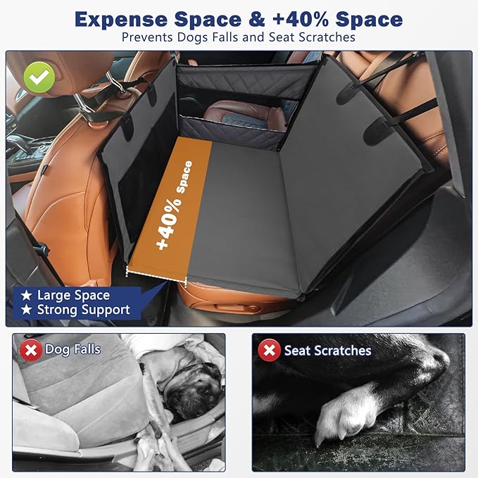 MIXJOY Dog Car Seat for Large Medium Dogs, Back Seat Extender for Pets, Waterproof Pet Carseat for Medium Sized Dog, Hammock for Pet, with Storage Pocket for Cars/SUV/Truck(L-28 * 22 * 20.5in)