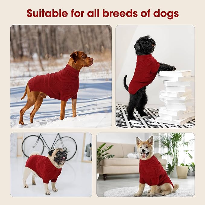 Dog Medium Sweater, Winter Christmas Sweater for Dogs, Solid Color Classic Cable Knit Clothes for Cold Weather, Warm Turtleneck Knitwear Short Sleeves for Outdoor Playing